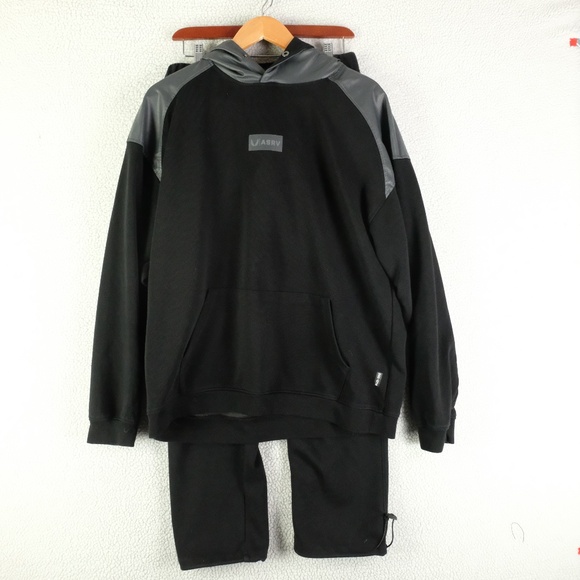 ASRV Track Suit Mens Large Black Gray Hoodie Joggers Sweatshirt Casual - Picture 1 of 16